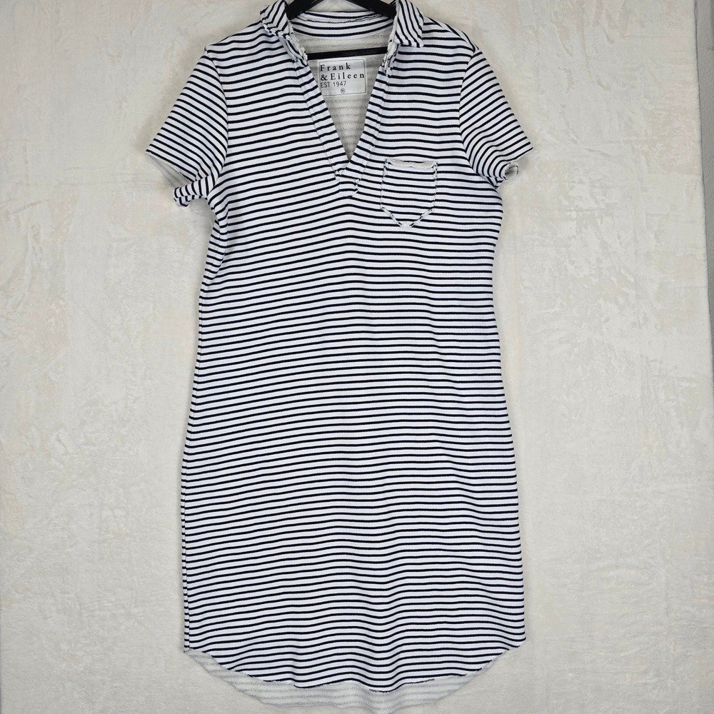 Frank & Eileen Lauren Polo Dress XL Triple Fleece Cotton Striped Navy White